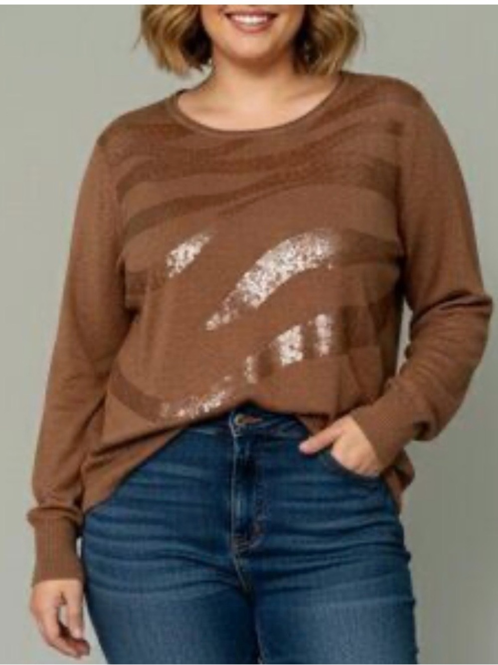 Chico's Tan Sequin Wave Sweater